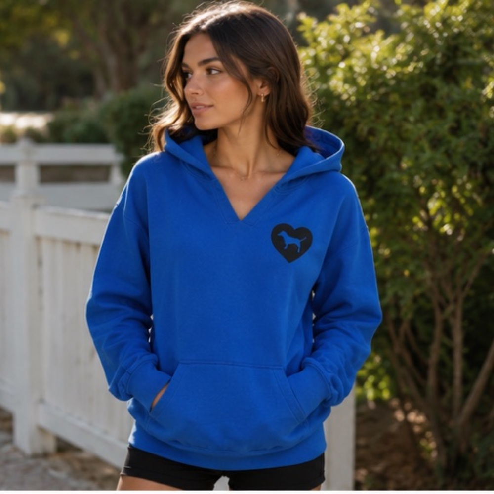 PINK Victoria’s Secret blue V-neck oversized hoodie with PINK logo on back small